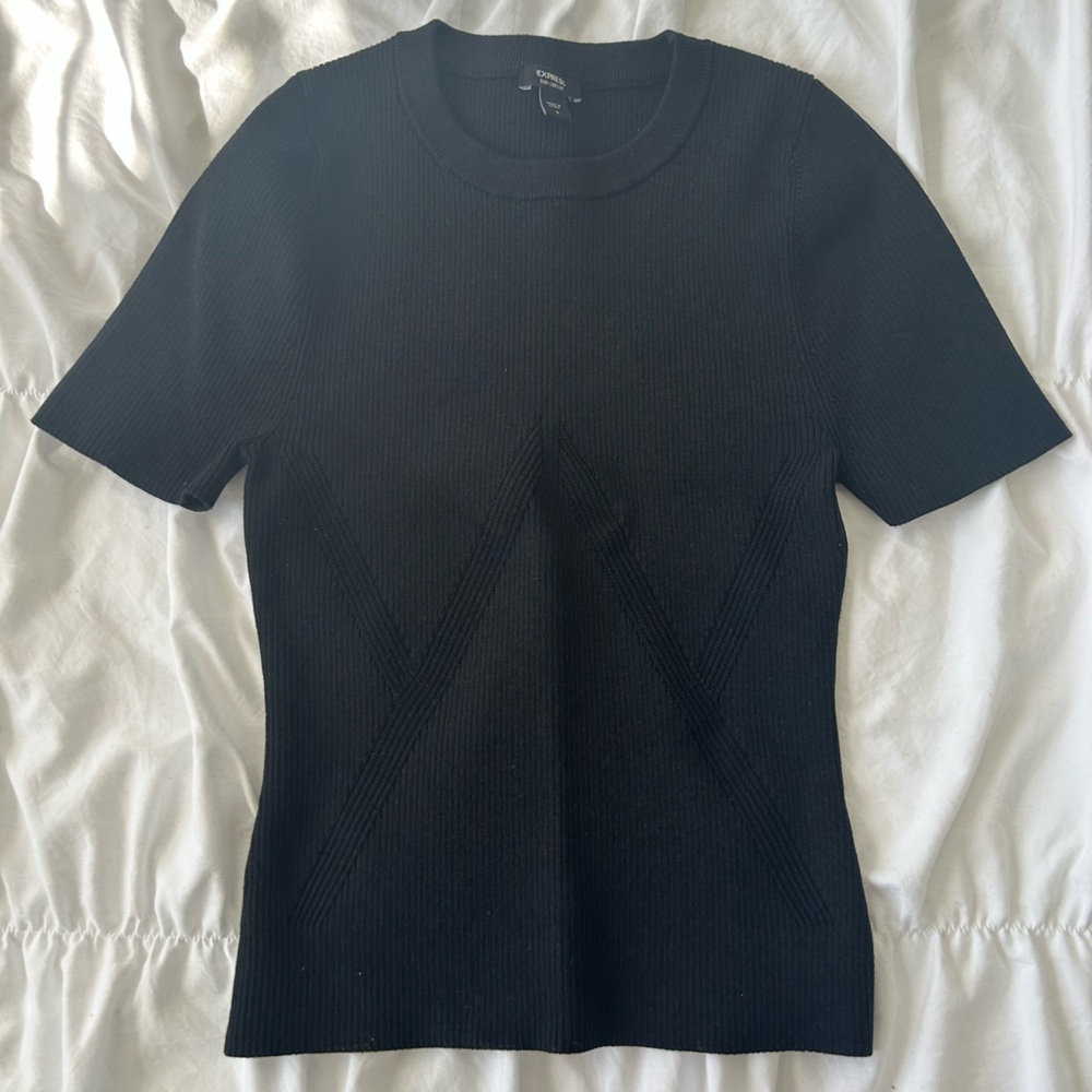 Express Black Ribbed Knit Top